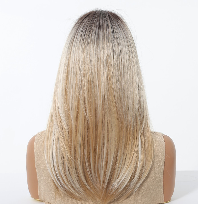Long Straight Rooted Blonde Mix Middle Part Synthetic Hair Wigs Women Soft