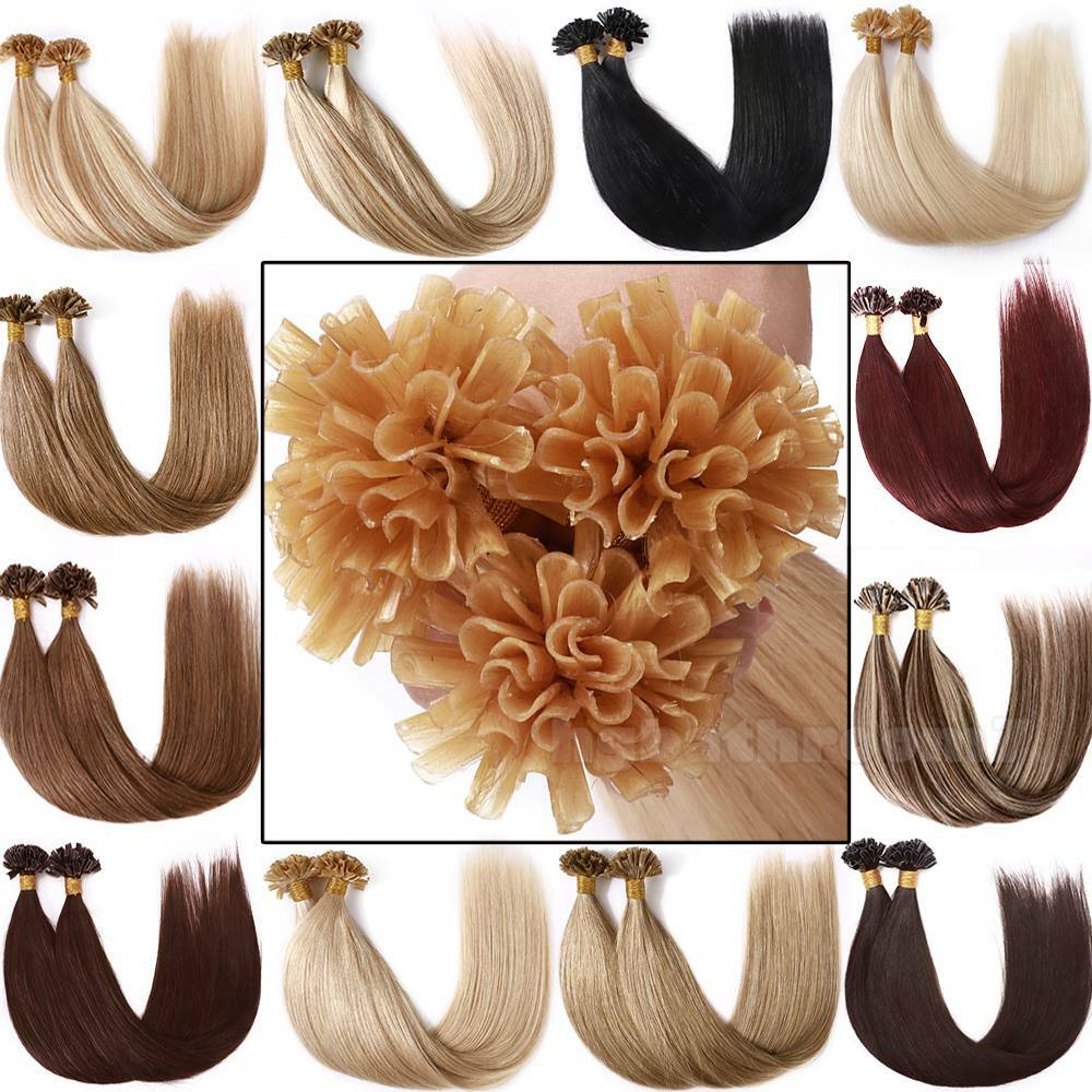Keratin Fusion Pre Bonded Nail U Tip Glue 100% Virgin Human Hair Extensions 24in