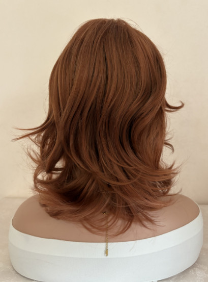 Women Medium Red Brown Mix Synthetic Hair Wigs Women Soft Natural Daily Wig