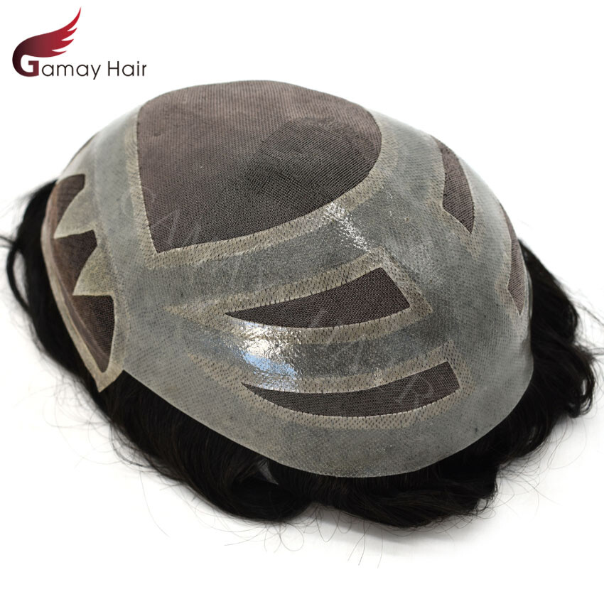 Toupee for Men Hair System Replacement French Lace Front Poly Skin PU Mens Wigs