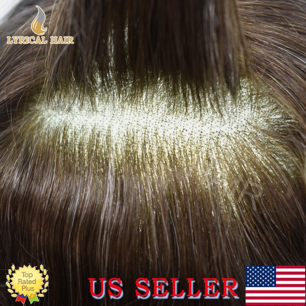 US Men’s Toupee French Lace PU Human Hair Invisible Hairpiece Replacement System