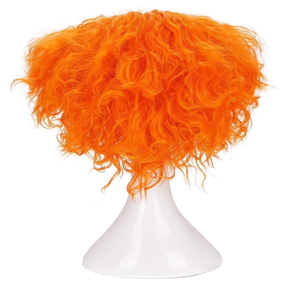 morvally Short Messy Curly Orange Wigs Unisex Adult Heat Resistant Hair for Cosp