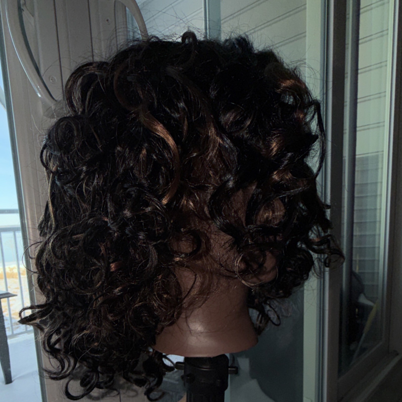 Curly Lace Front Wig with Adjustable Straps Black Brown Highlight HUMAN HAIR