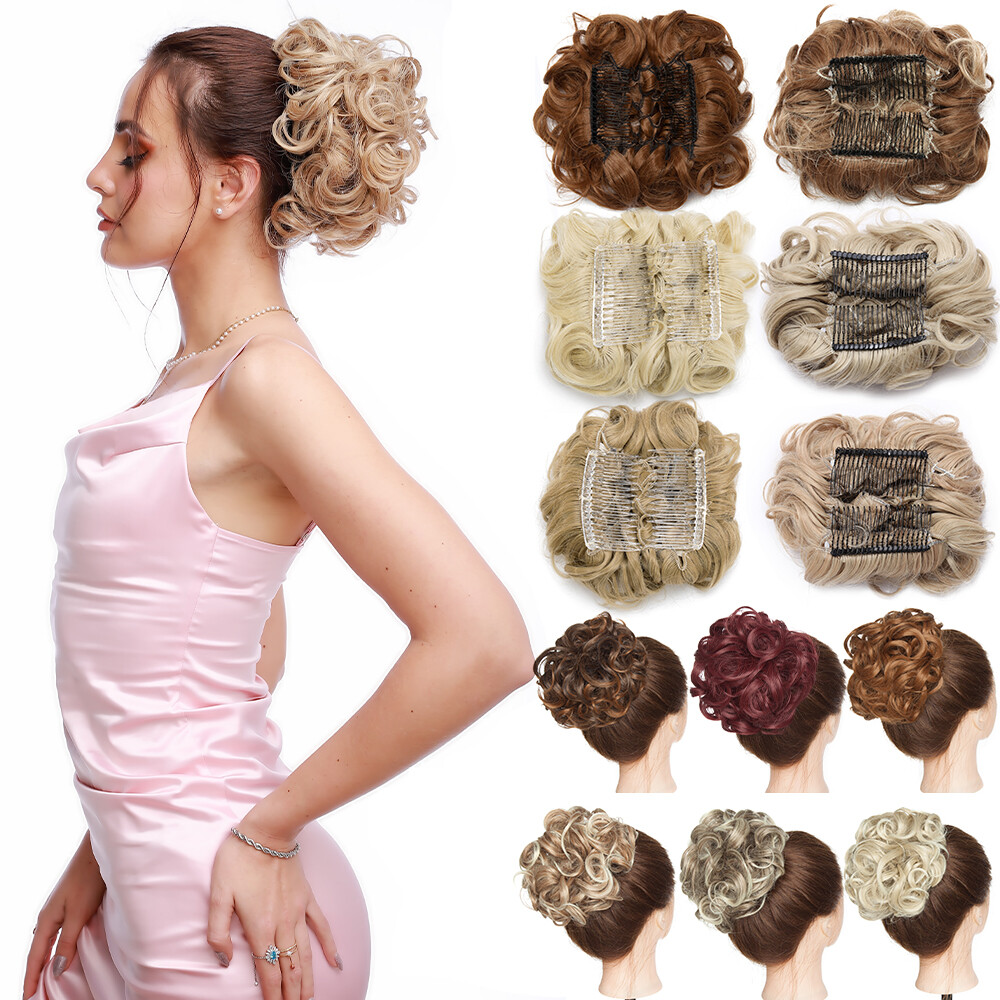 LARGE THICK Curly Chignon Messy Bun Updo Clip in Hair Piece Extensions Formal US