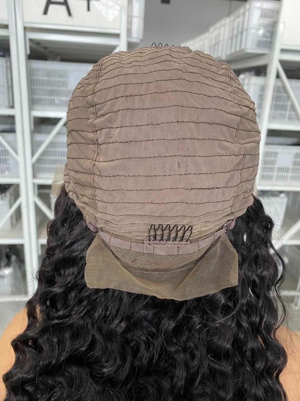 Deep Wave 20inch Natural Black 13×4 Brown Lace Front Wig Human Hair Black Women