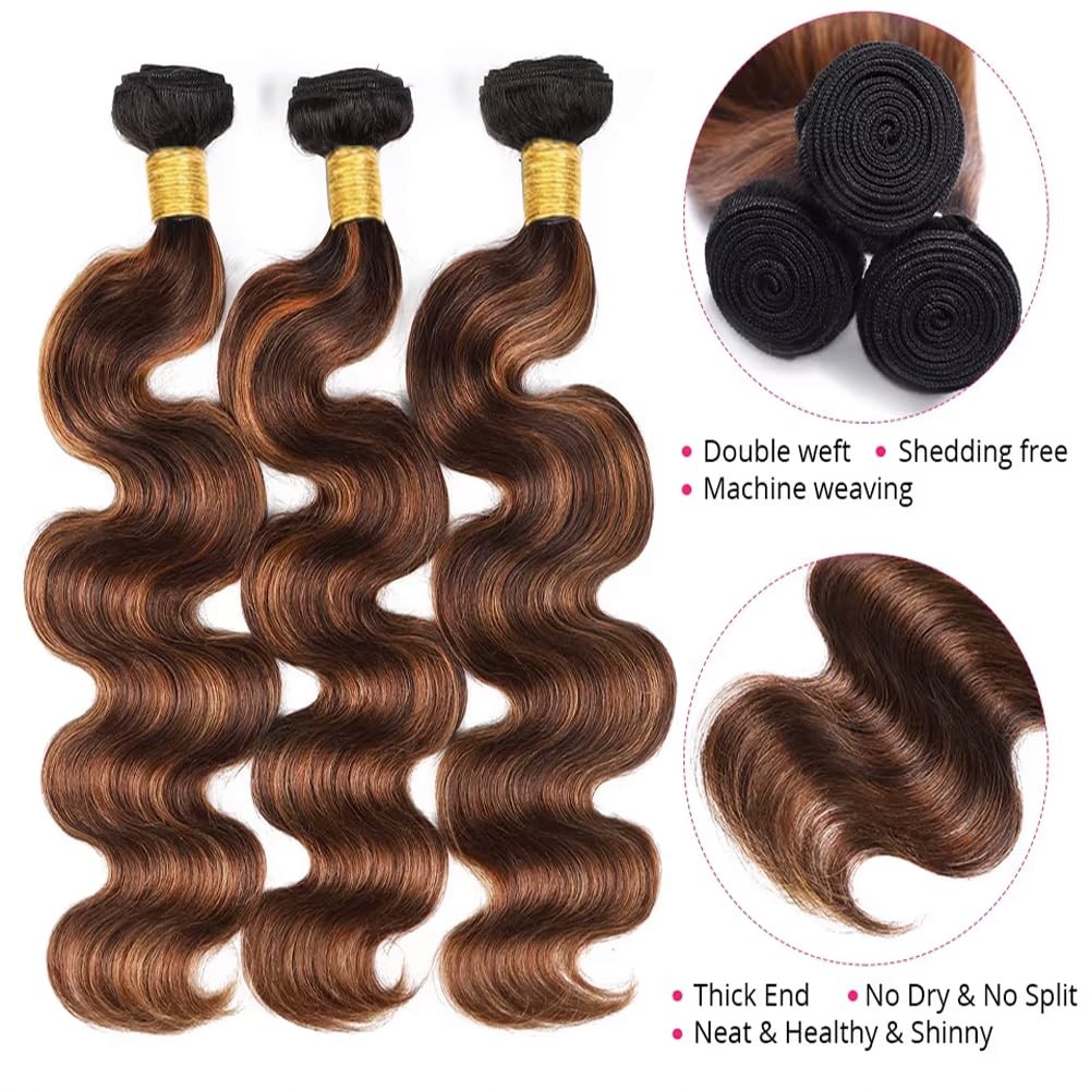 Ombre Brown Highlight Human Hair Bundles T1BP4/30 Body Wave Human Hair 3 Bundles