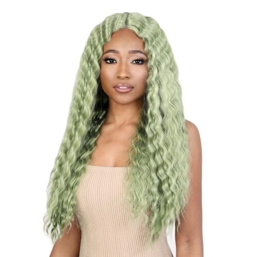 Motown Tress Soft Quick Crimp front Deep part Lace Wig.LDP Crimp-7 #Olive Green.