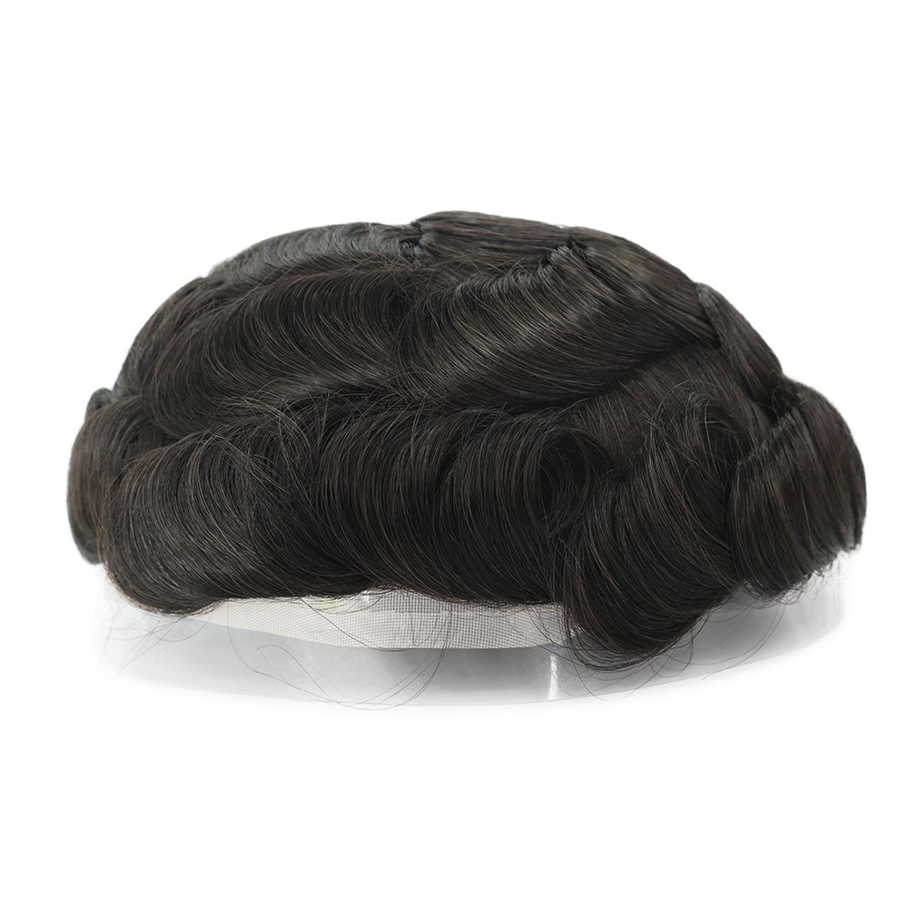 Mens Toupee Human Hair Replacement System Welded Mono Off Black Hairpieces #1B