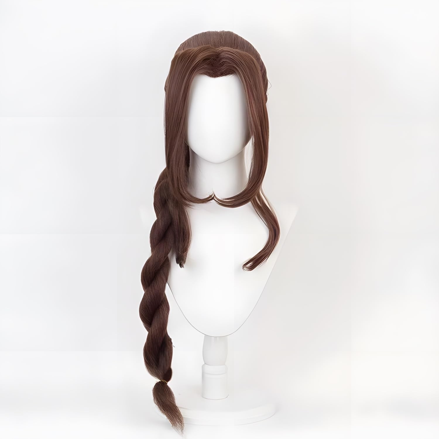 Natural Brown Long Braided Wig with Curtain Bangs Full Cap Cosplay Wig for Wo…