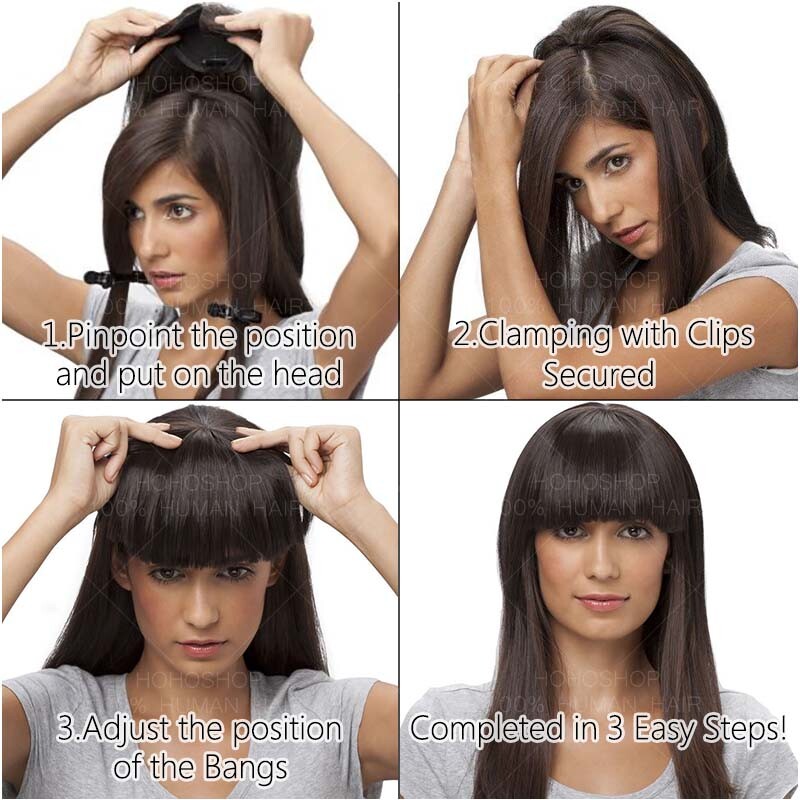 Women 100% Remy Human Hair Mono Topper With Bangs Clip In Hairpiece Toupee Wigs