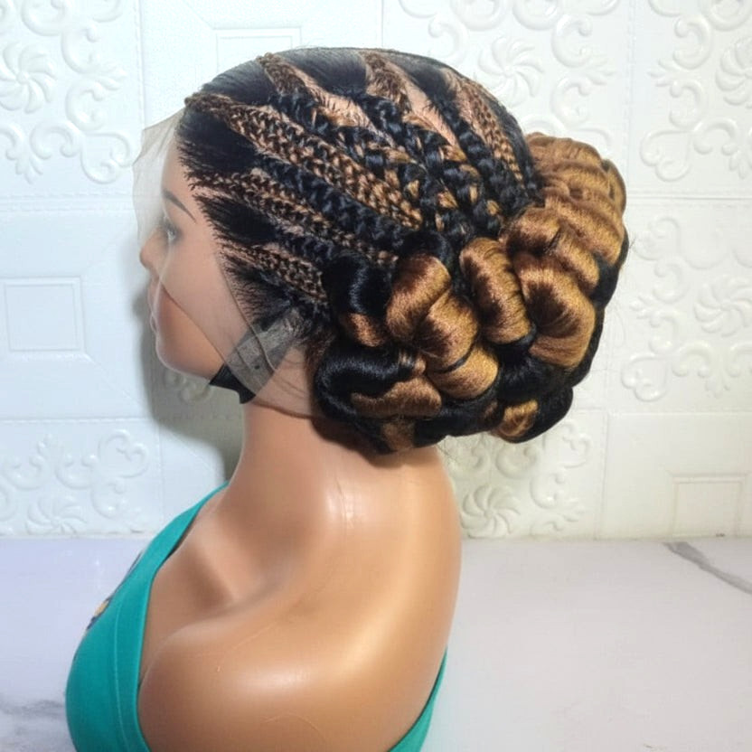 Handmade Cornrow Bun Braided Wig. Full Lace Cap.