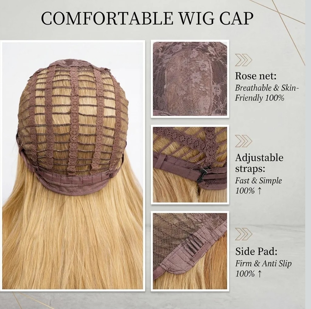 Wig – Human Hair Blend – Long Straight Body Wave Dark Brown Bangs Heat Resistant
