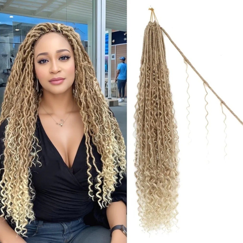 24 Inch Goddess Locs Crochet Hair 8 Packs #27/613 Ombre Blonde Boho