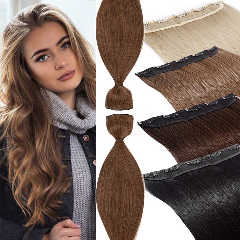 Thick 100% Real Human Hair Extensions Clip In One Piece 3/4 Full Head CLEARANCE