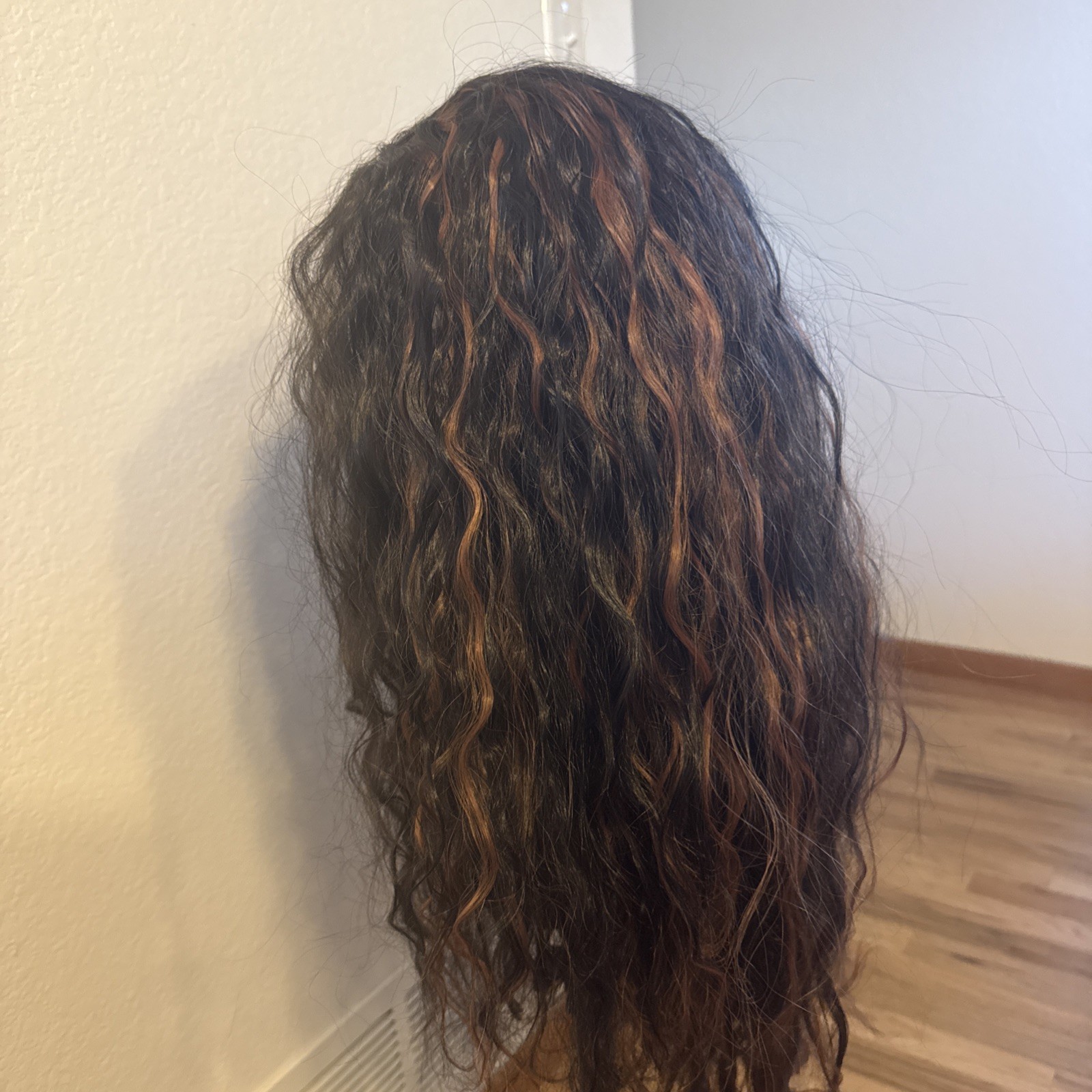 422 Lace Wavy Cut Black With Golden Highlights Front Wig Standard 28”