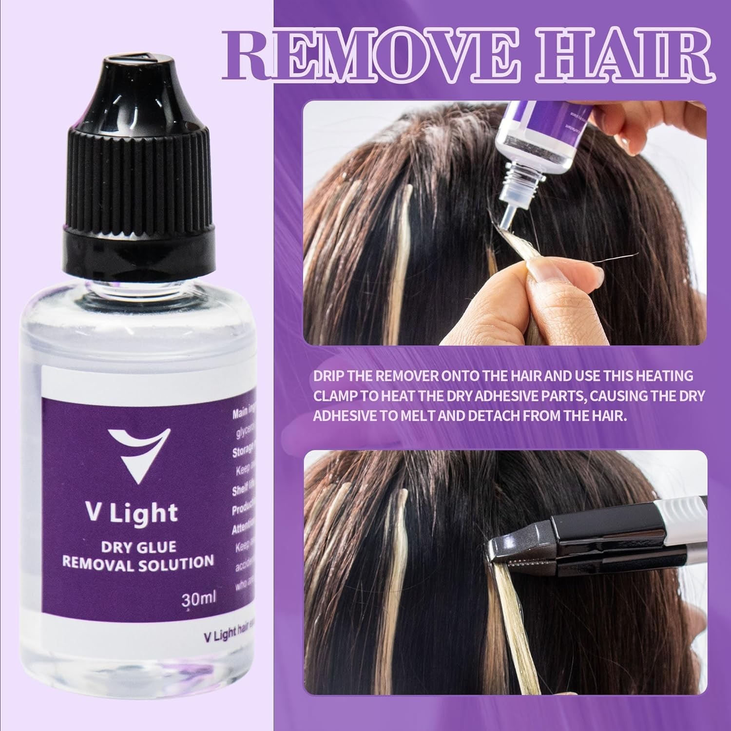 V-Light Hair Extensions Kit with UV Lamp, Fast-Curing Glue, Remover & Accessorie