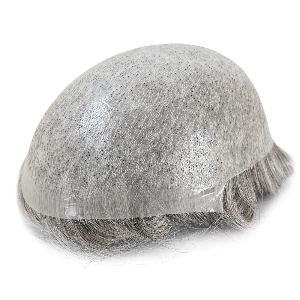 Mens Toupee Thin Skin Human Hair Replacement System BIO Hairpieces 8×10 #1B65