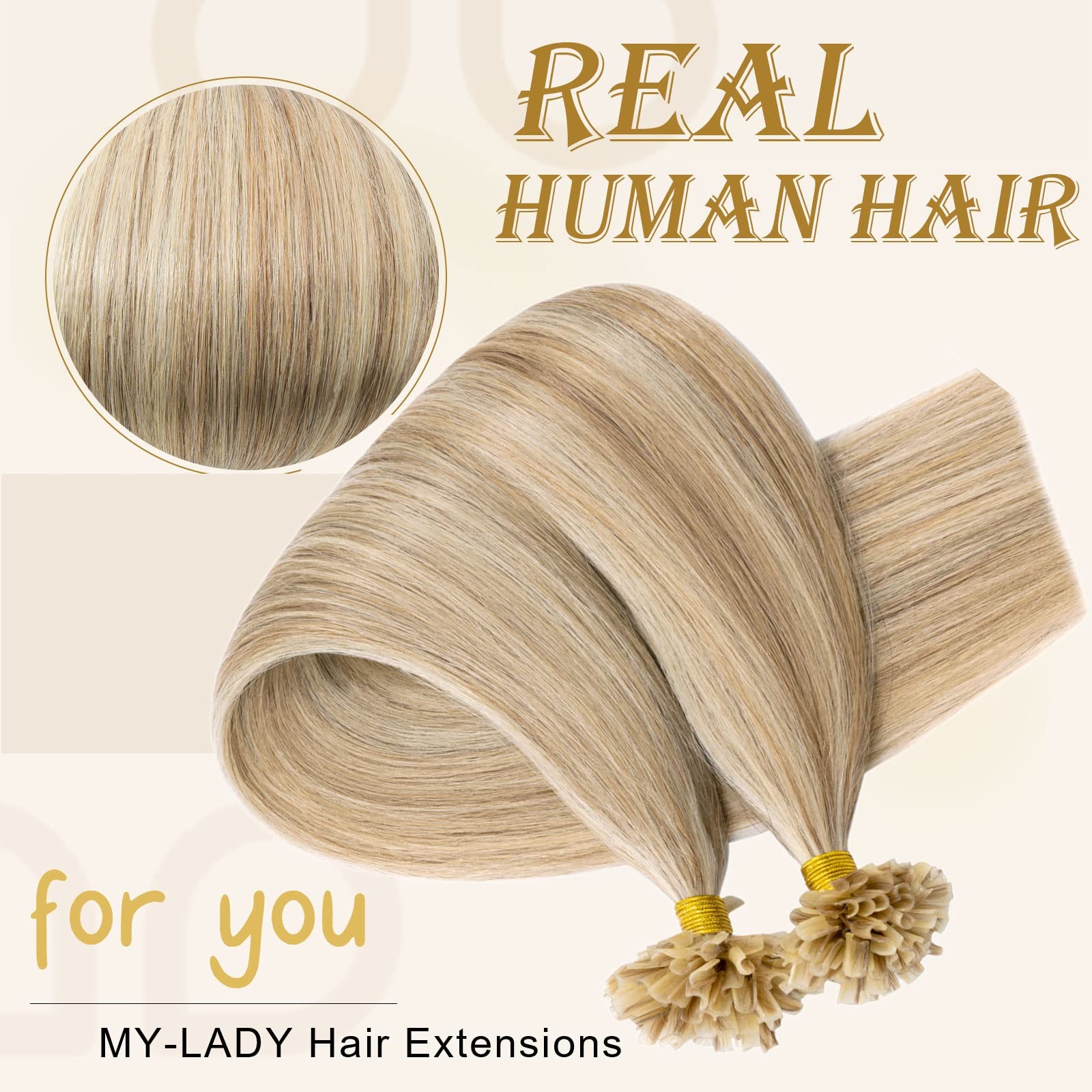 My-Lady K Tip Hair Extensions Real Human Hair Golden Blonde 14 Inch 50G