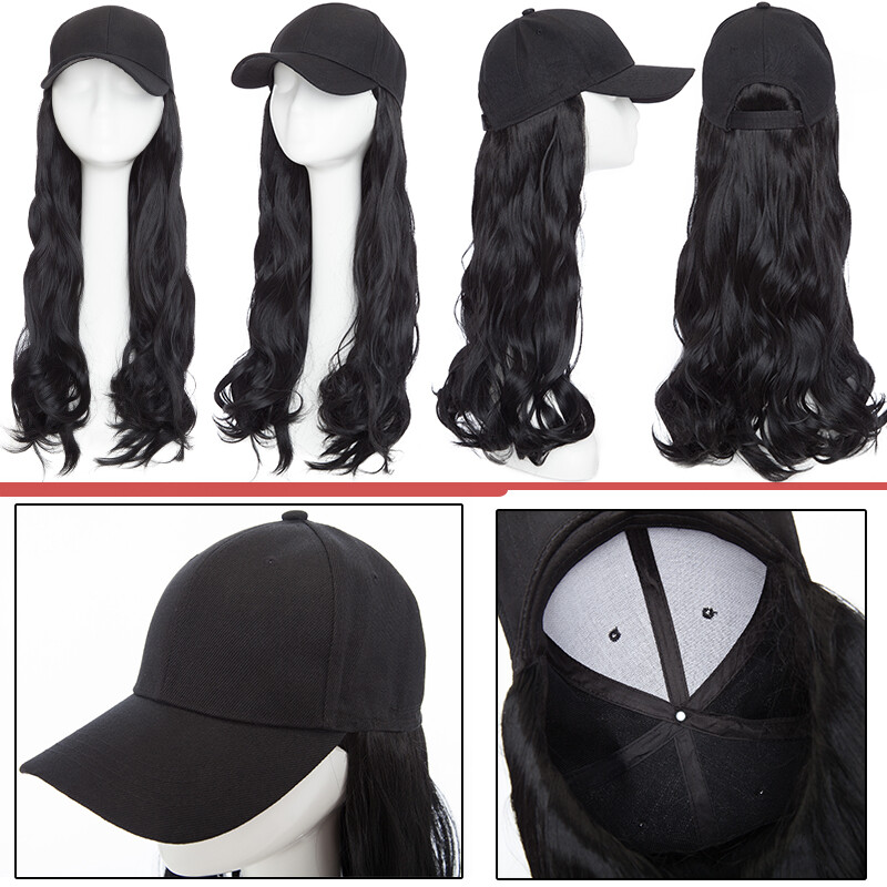 Baseball Cap with Curly Hair Wig Full Wigs Long Natural Wavy HairPiece For Human