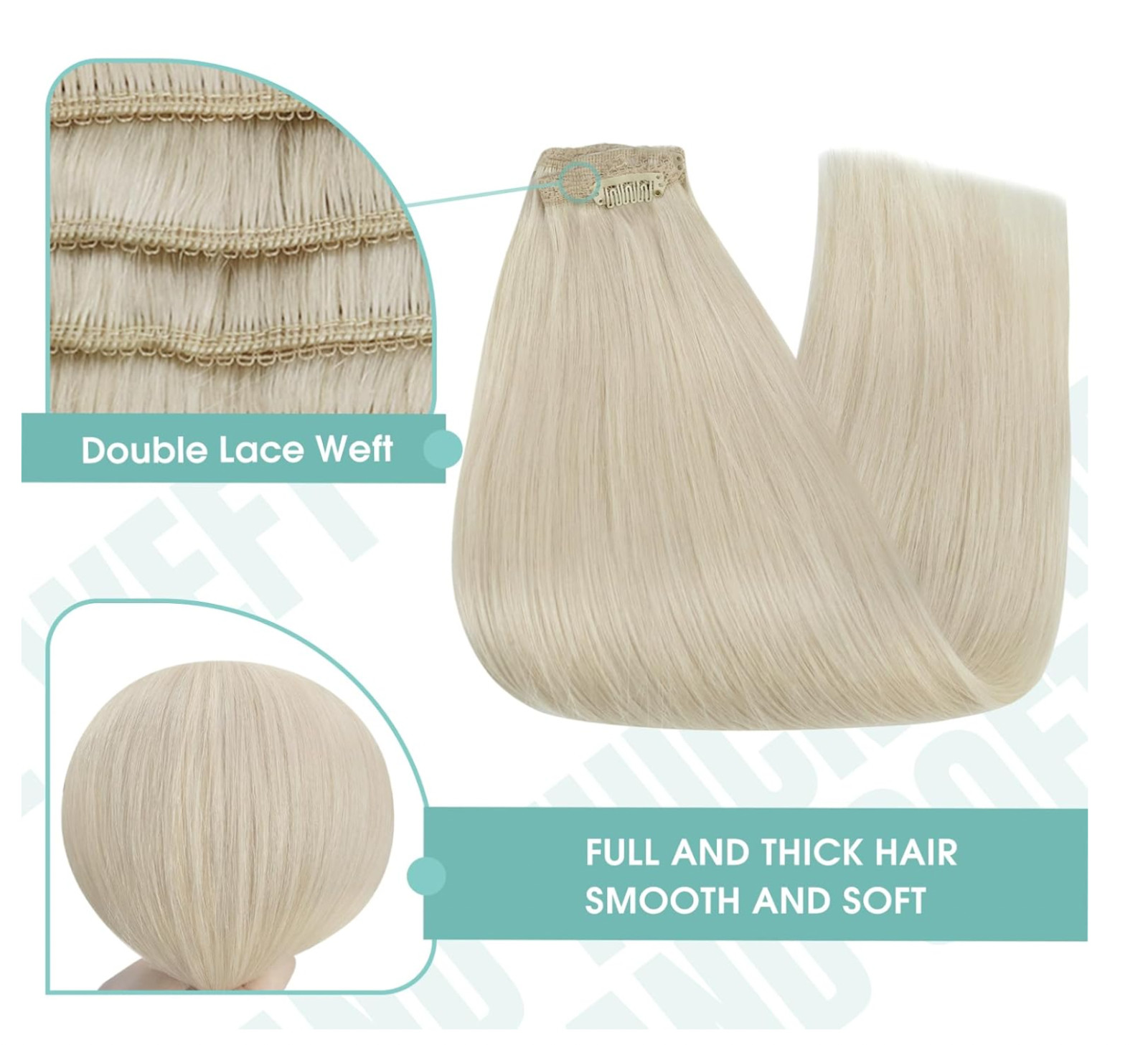 Clip Hair Extensions Platinum Blonde Clip in Hair Extensions Real Human Hair 80g