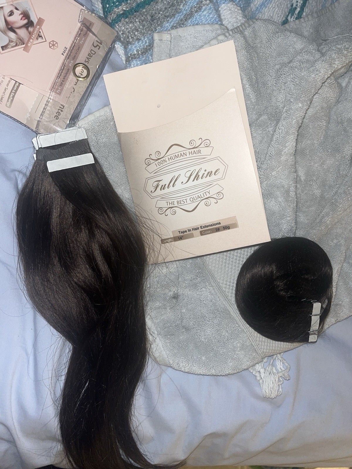 Full Shine Tape-In Human Hair Extensions Dark Brown Straight 14″ Remy Quality
