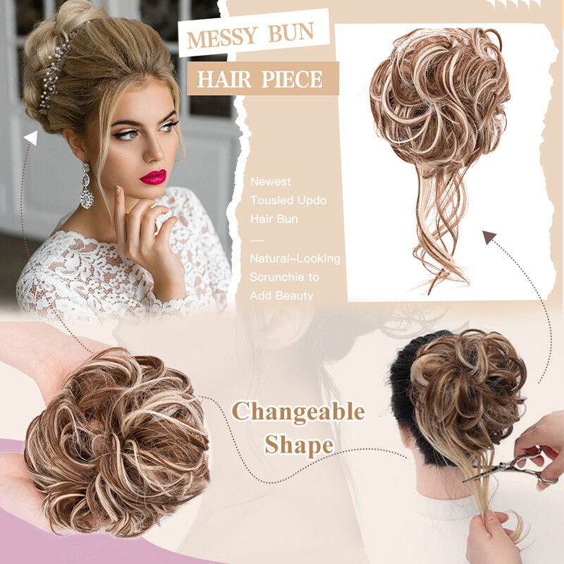 Natural Wrap on Messy Bun Hair Piece Ponytail Hair Extension Wedding Long Updo