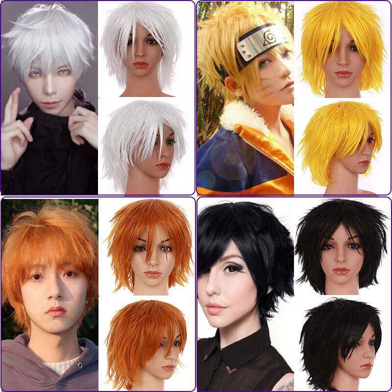 Mens Full Head Wigs Short Anime Cosplay Christmas Party Layered For Women Unisex