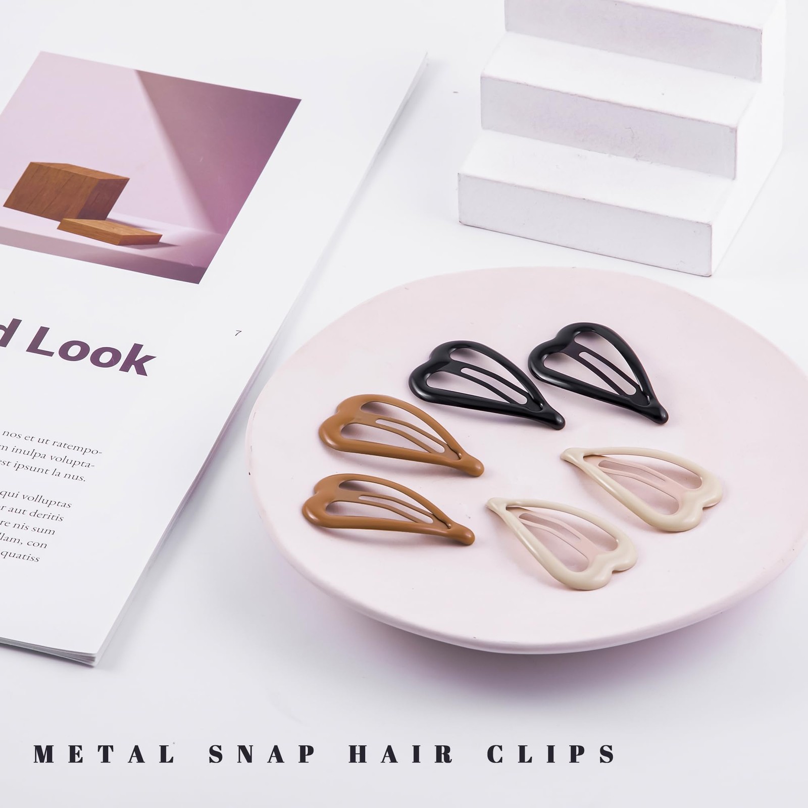 Cptots 12 PCS Metal Snap Hair 12 Count (Pack of 1), Bright Black Brown Beige