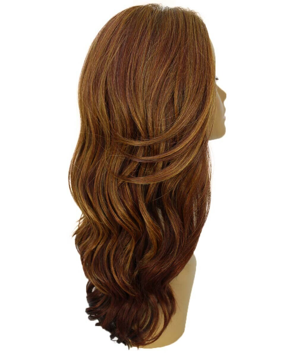 LUXLUXE Cleo Wavy 21 in 4X4 Hand Tied Lace Front Wig, Copper Auburn Blend