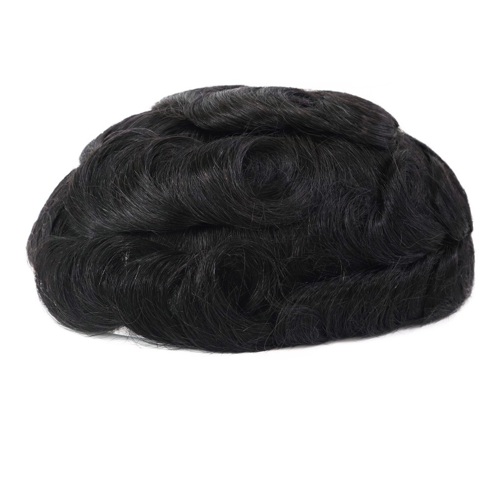 Mens Toupee Hair Replacement System Lace Front Mono Human Black Hair Pieces #1C