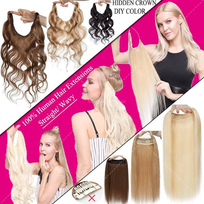Secret Wire In 100% REAL Human Hair Extensions Hidden 120G Wrap On Band Ombre