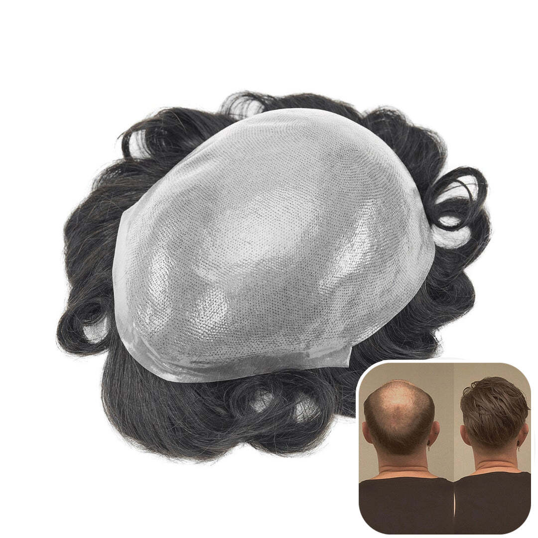 0.08-0.10mm Full Thin Skin Base Slight Wave Men’s Toupee | Men’s Hairpieces