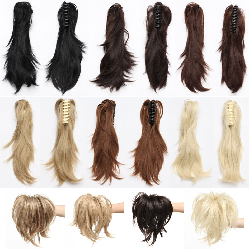 12” Short Straight Layered Bendable Ponytail Jaw Claw Clip In Hair Extension TA