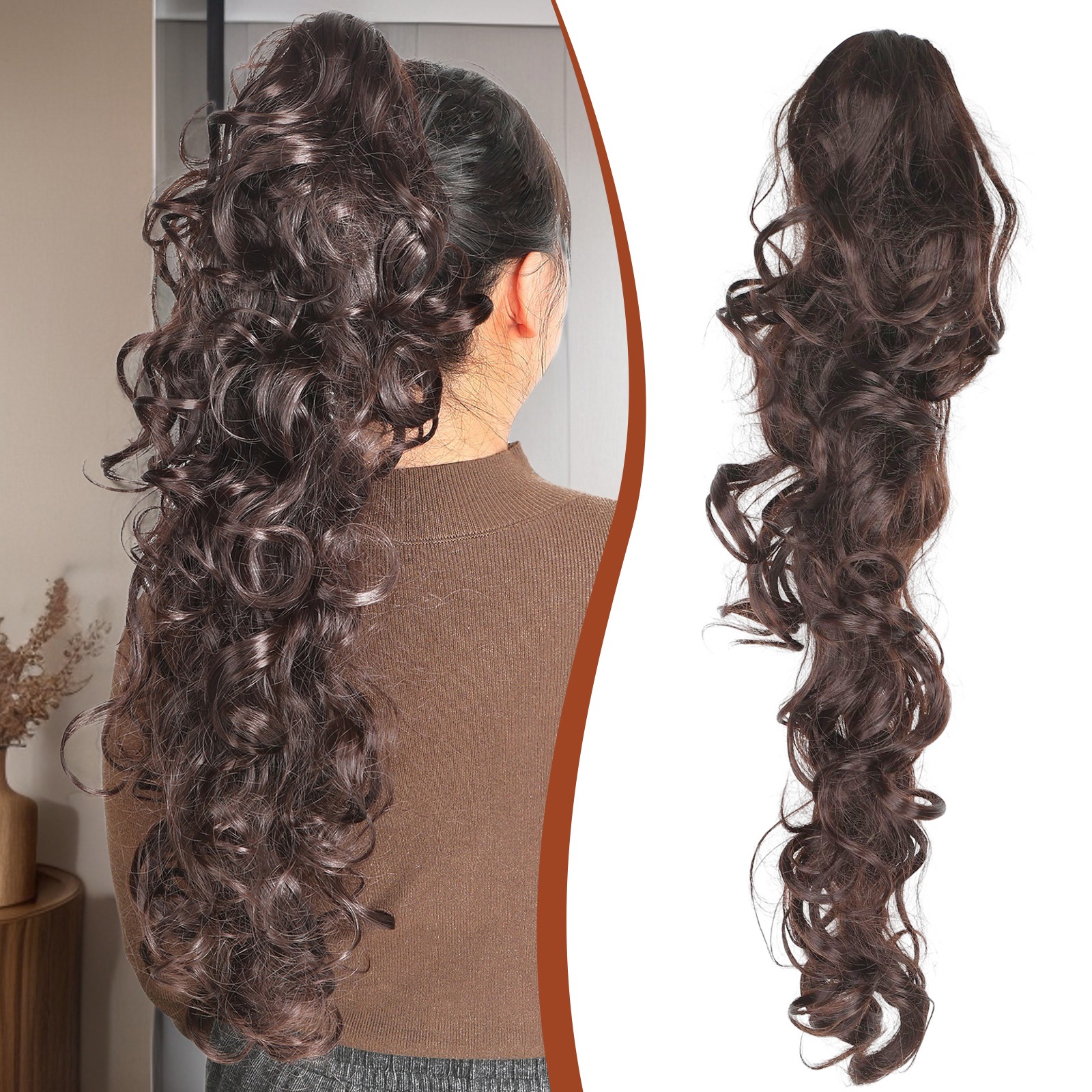 22inch Long Curly Pony Tail Wavy Long Curly Hair Extension with Claw Clip On