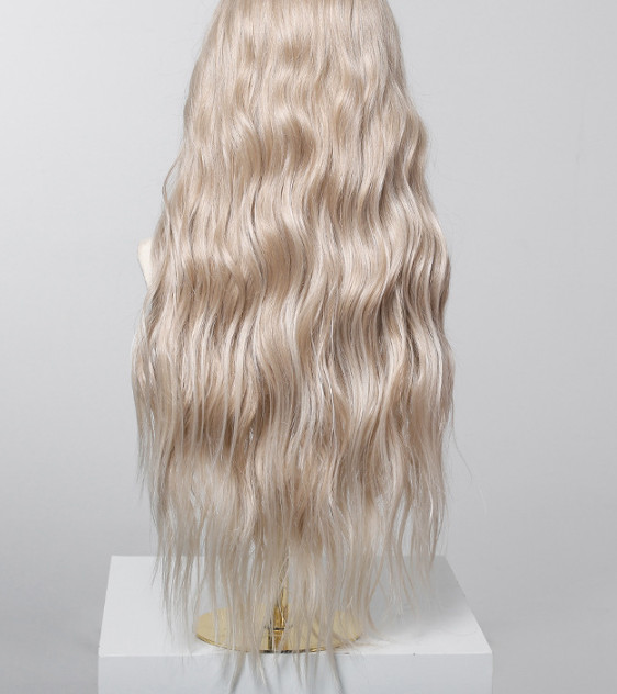 Long Wavy Rooted Blonde Mix 13X6 Inches Lace Front Human Hair Blend Heat Ok Wigs