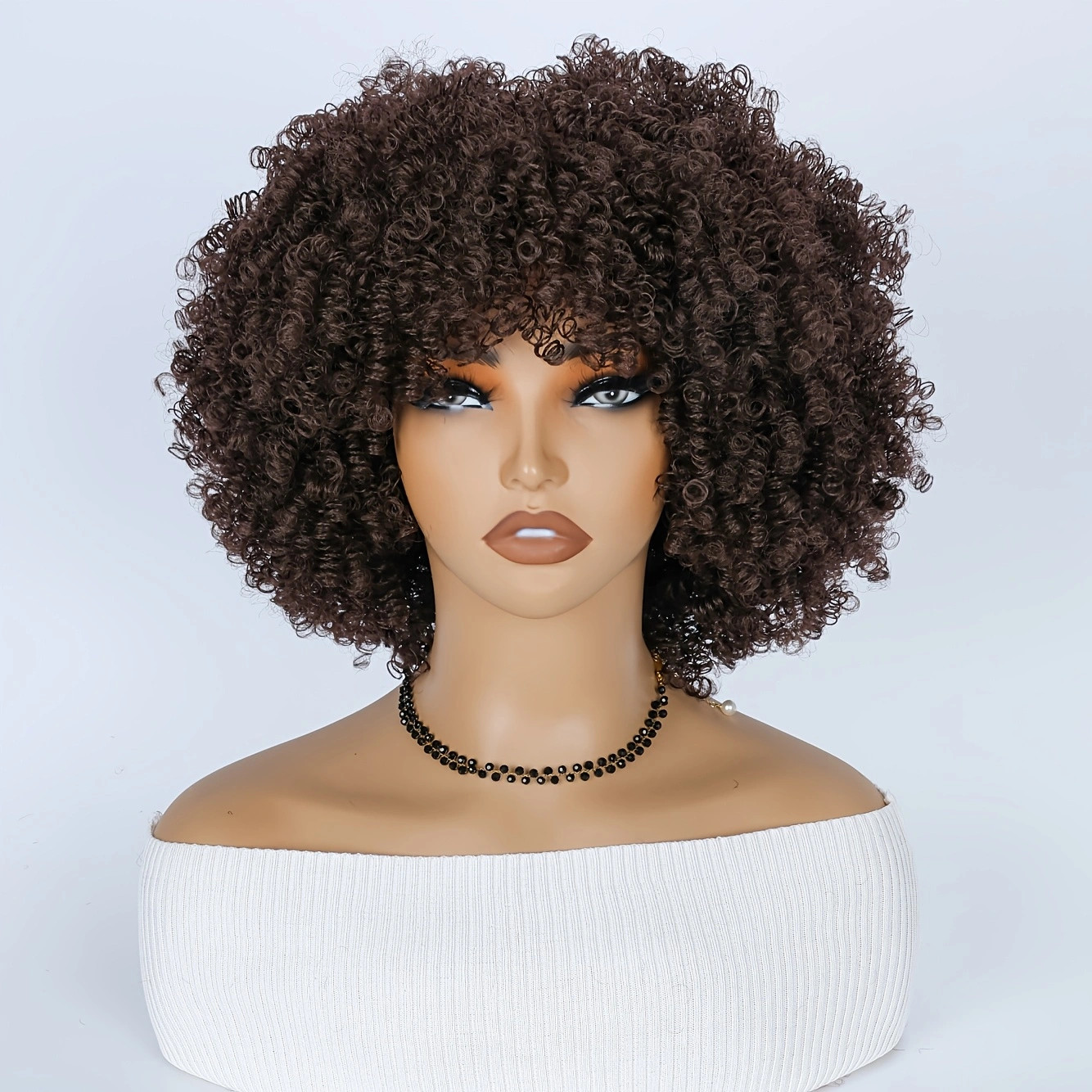 Short Curly Wigs for Women Soft Big Curly Wig with Bang Heat-Resistant Wavy Wig