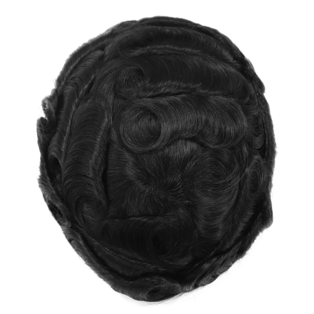 Mens Human Hair Replacement System Durable Fine Mono PU Skin Hairpiece Toupees
