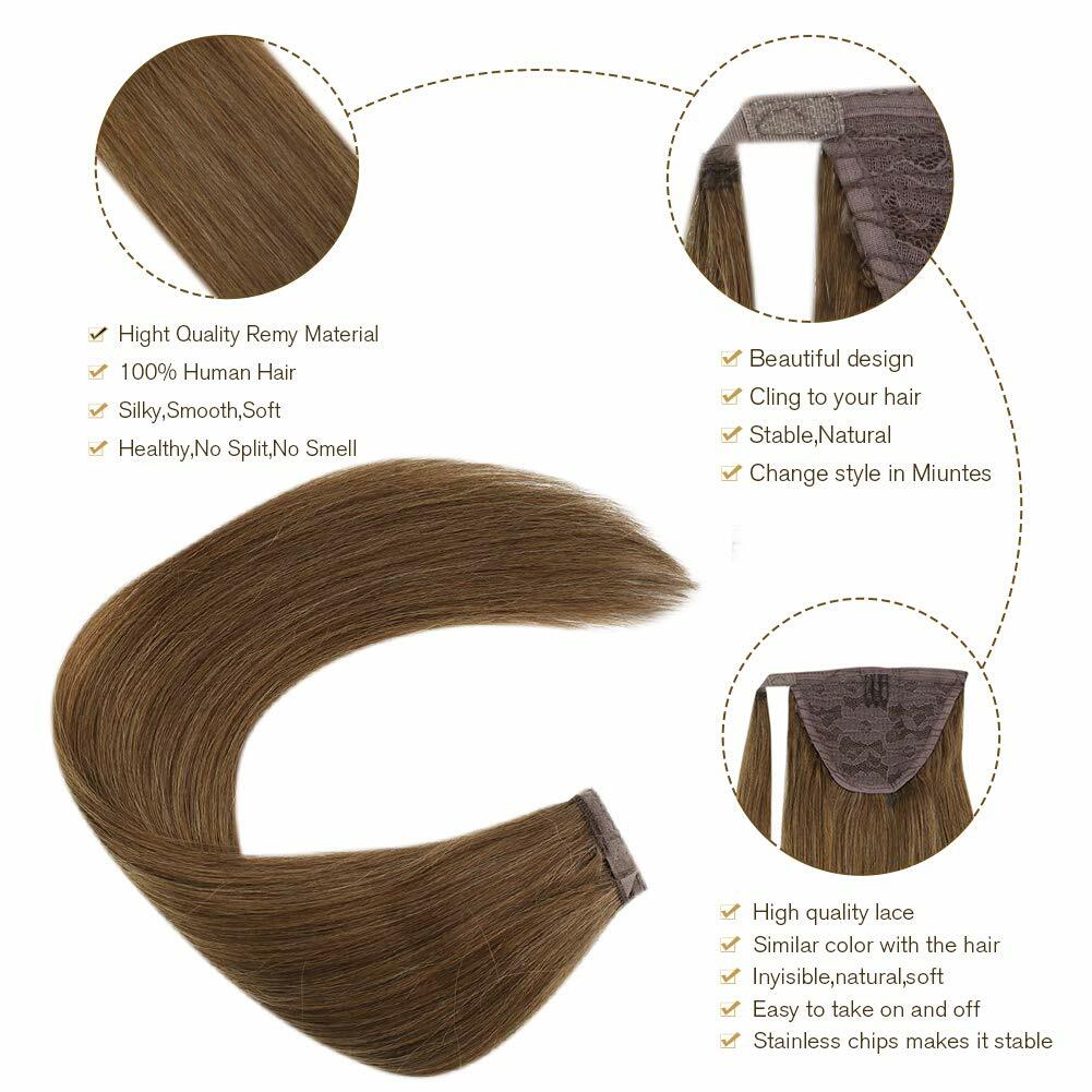 100% Real Remy Human Hair Wrap Around Ponytail Extensions With Clip in Hairpiece