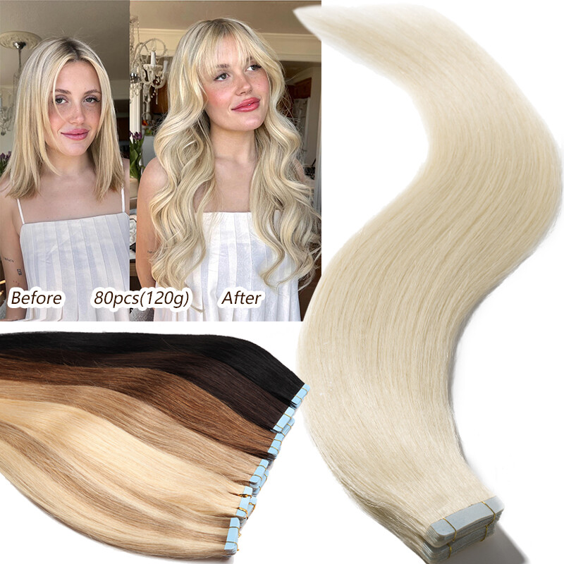 Seamless Stick Glue Tape in Skin Weft 100% Human Remy Hair Extensions Hair Piece