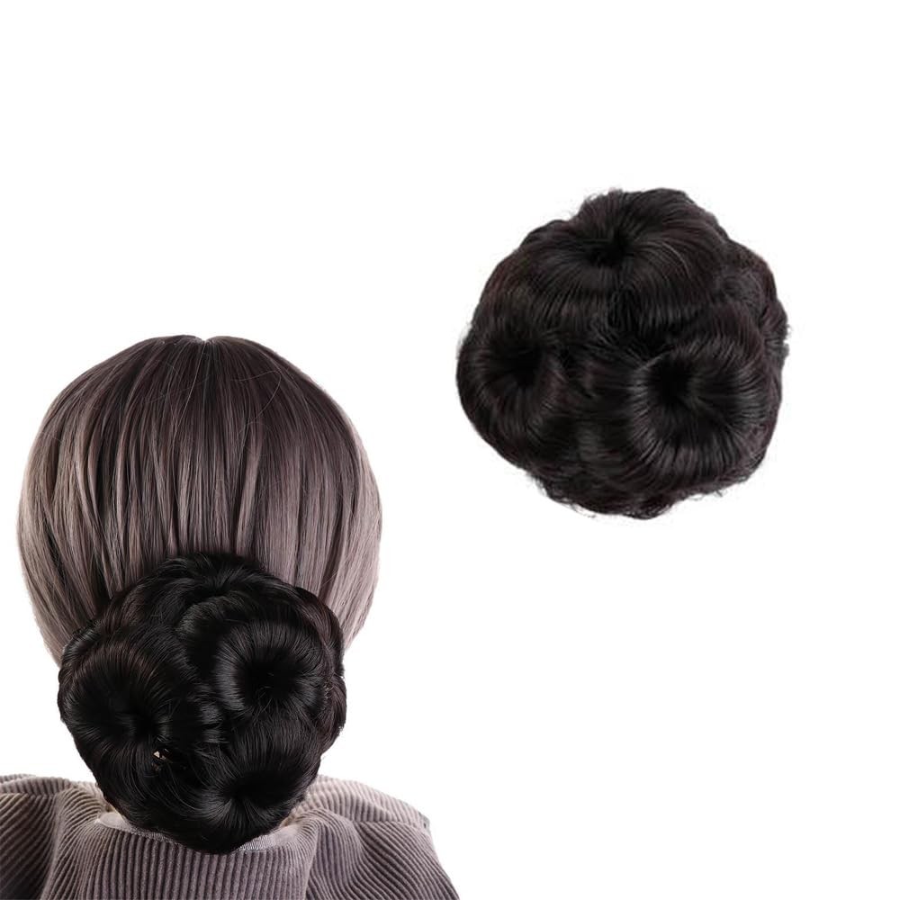 GUEDKIKL Clip in Hair Bun for Women Girls Fake Drawstring Ballet Brown