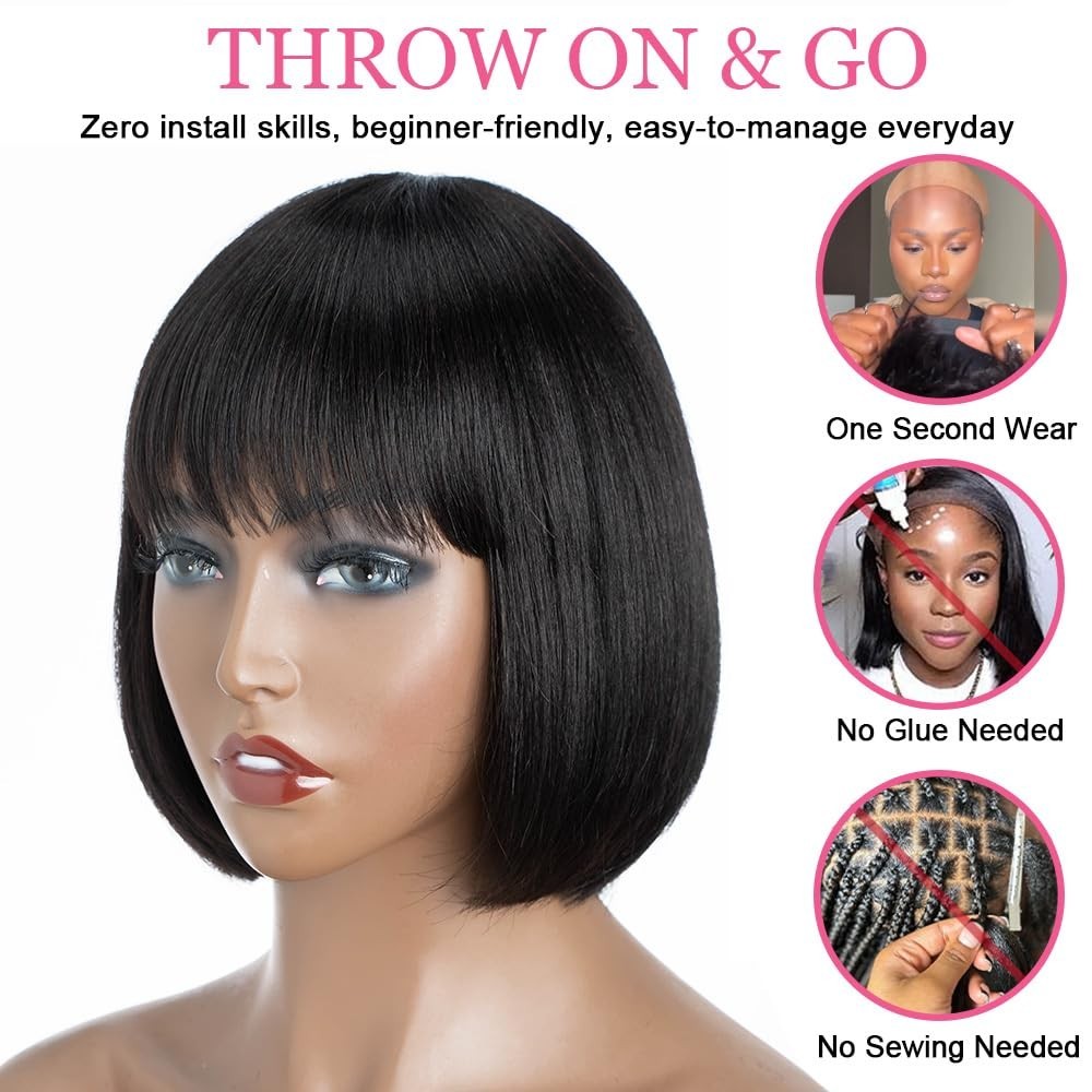 Short Bob Wig with Bangs Straight Human Hair Wigs with Bangs Bob Wig Human Hair
