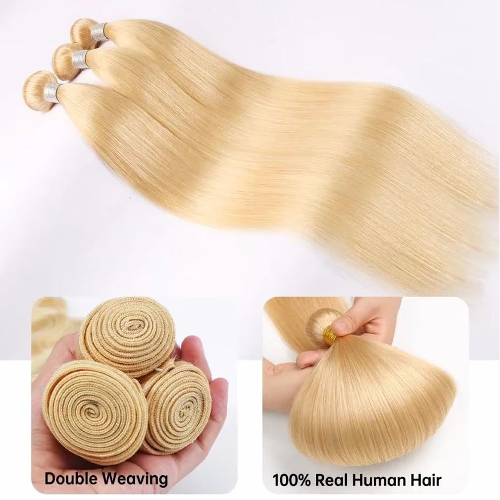 Njmnjm 613 Bundles Straight Blonde Bundles Human Hair 12A Brazilian Virgin 613