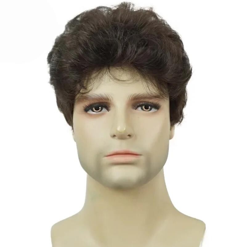 Light Brown Short Hair styles Men’s Natural Layered synthetic Hair Wig 6 Inch