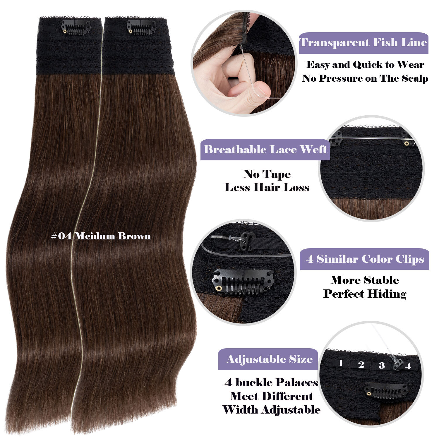 Invisible Wire in Hair Extensions 100% Remy Human Hair & Clips Headband Balayage