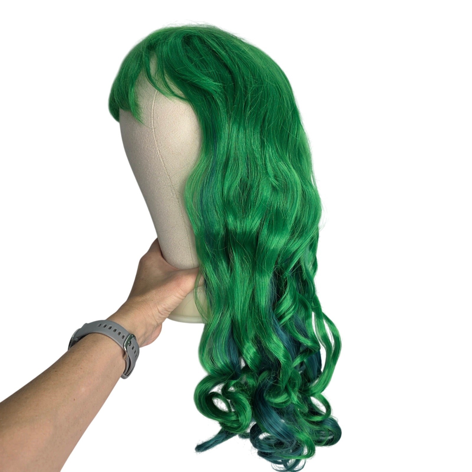 Green Ombre Long Curly Wig Heat Resistant Cosplay Halloween Costume Hair