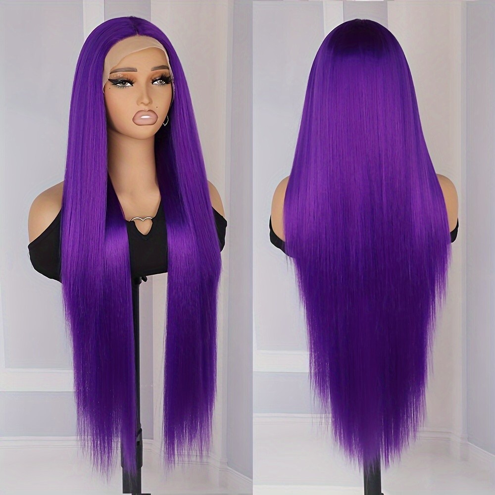 Synthetic Lace Front Wigs Glueless Purple Color Hair Wig Pre Plucked Heat Safe