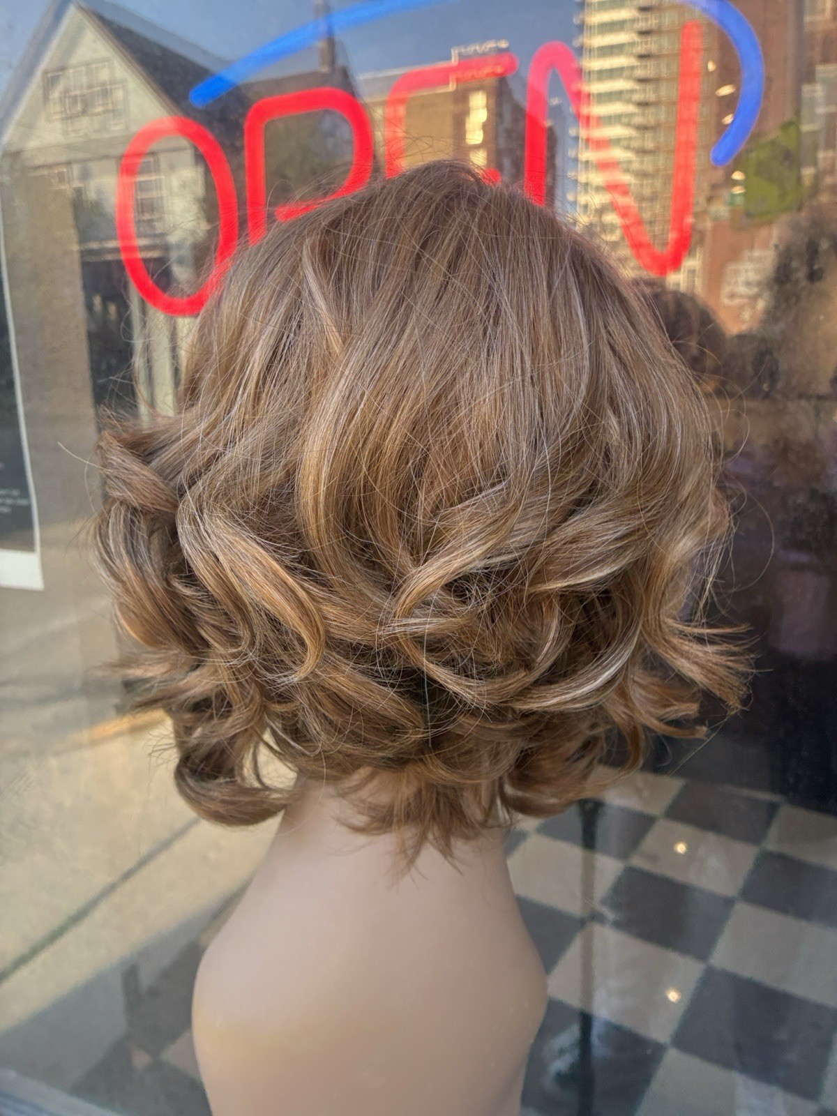Wig￼ asymmetrical, Romantic Curls, Lace, Front Side, Part With Golden Blonde