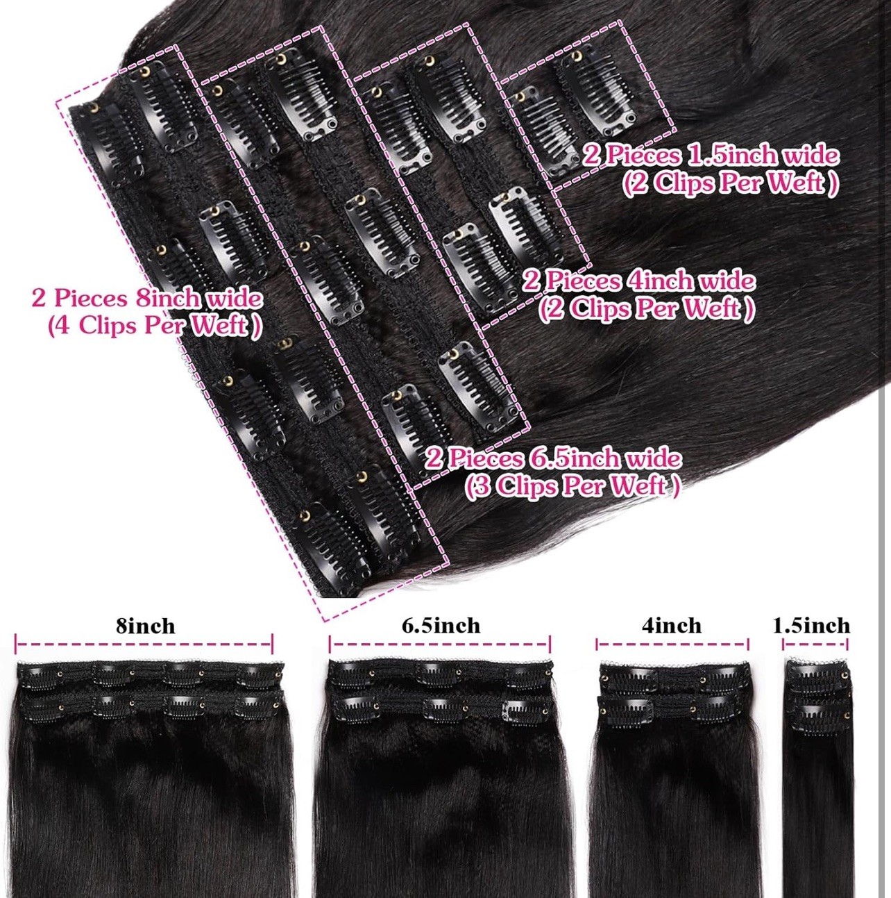 CZAAKX 20 inch Real Human Hair Clip in Hair Extensions, 120g
