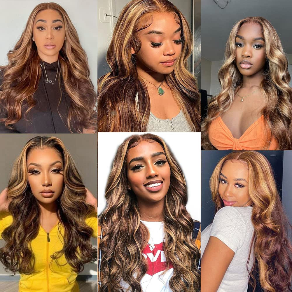 Highlight Ombre 13X4 HD Lace Front Wig Human Hair Pre Plucked Transparent 4/27 H
