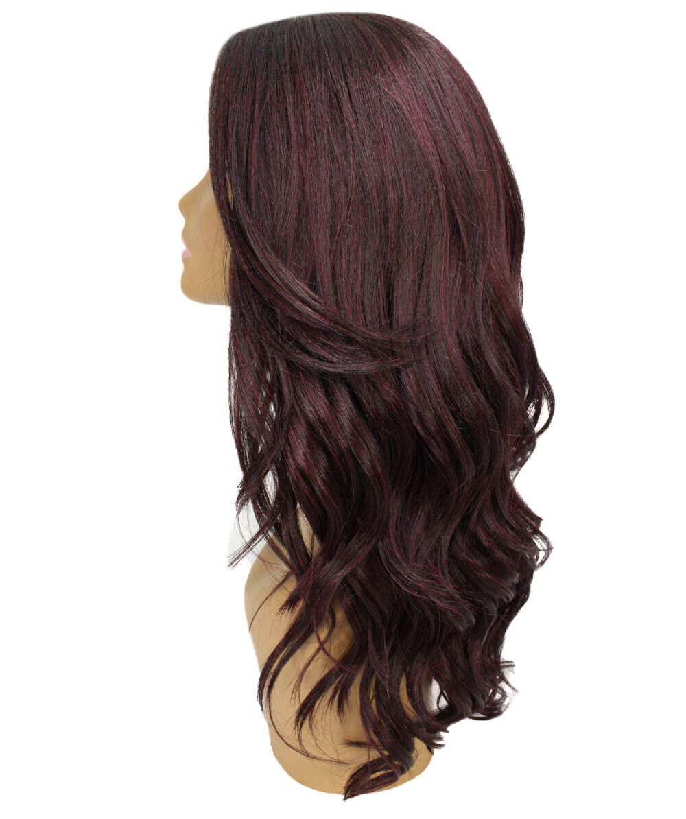LUXLUXE Cleo Wavy 21 in 4X4 Hand Tied Lace Front Wig, Deep Red and Black Blend